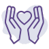 Outline of two hands with heart in between